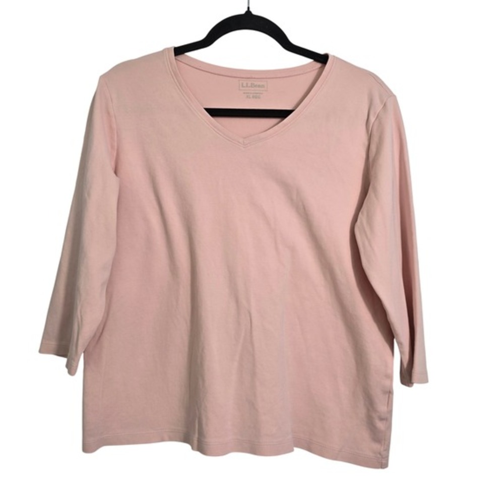 LL Bean Pink V-Neck 3/4 Sleeve Cotton T-Shirt XL Regular